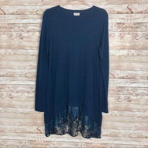 LOGO Lace Trim Tunic Sweater, Sz M